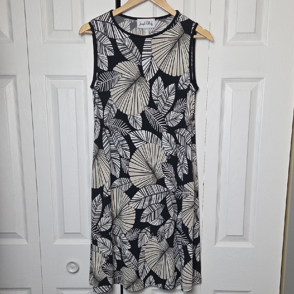 Joseph Ribkoff Black and White Leaf Print Midi Dress